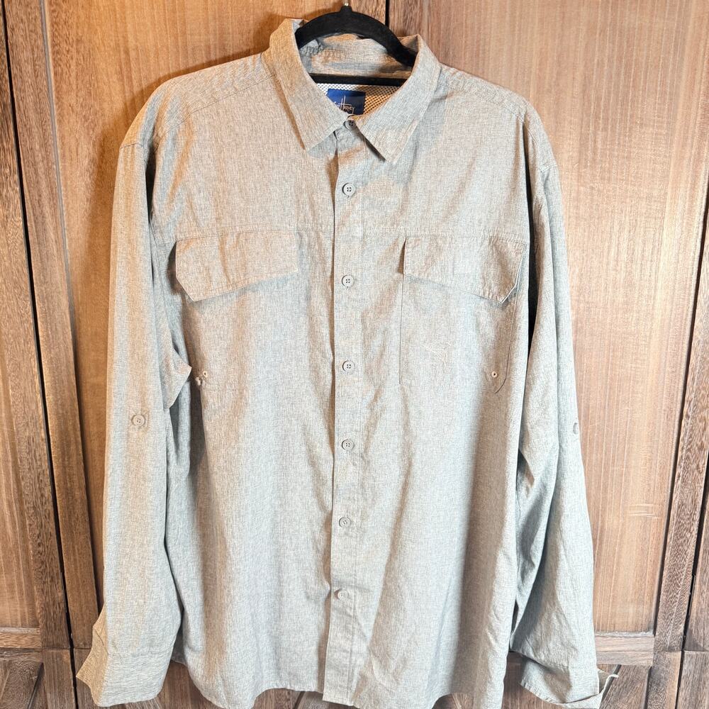 Fishing Shirt Men's Large Guy Harvey Gray Vented Long Sleeve Outdoor Button Up